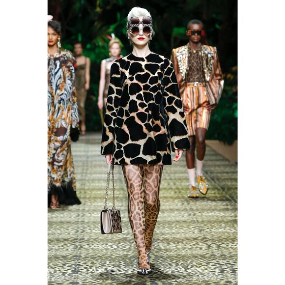 NWT DOLCE & GABBANA Runway Giraffe Print Mini Dress Brown IT 44 / L - Picture 2 of 11